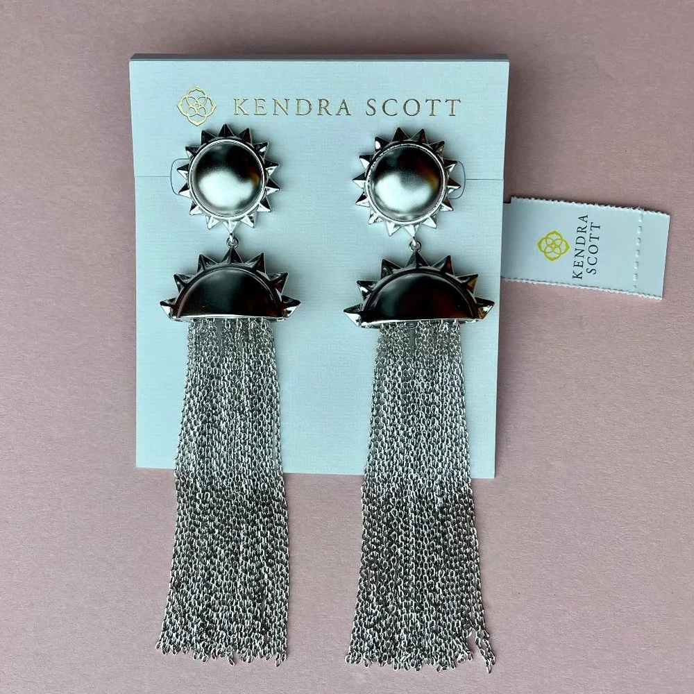 NWT Kendra Scott Sienna Sun Chain Tassle Earrings in Silver - Picture 6 of 13